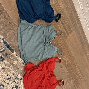 Three Solid Color Women's Tank Tops - Blue, Sage, Red